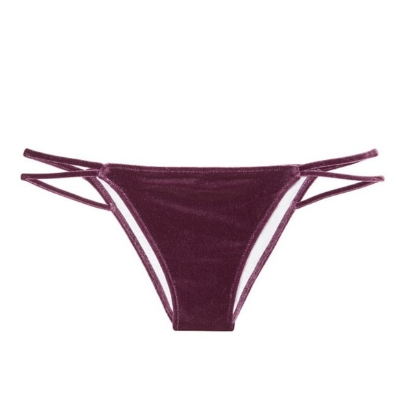 VS PINK Maroon Dark Red Smocked Crop Top Velvet String Mini Bikini Swimsuit - Picture 12 of 12
